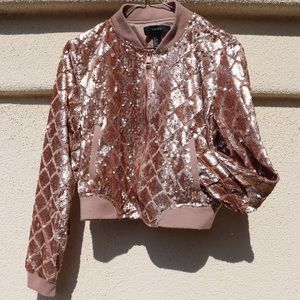 Blush Pink Sequin Cropped Track Jacket